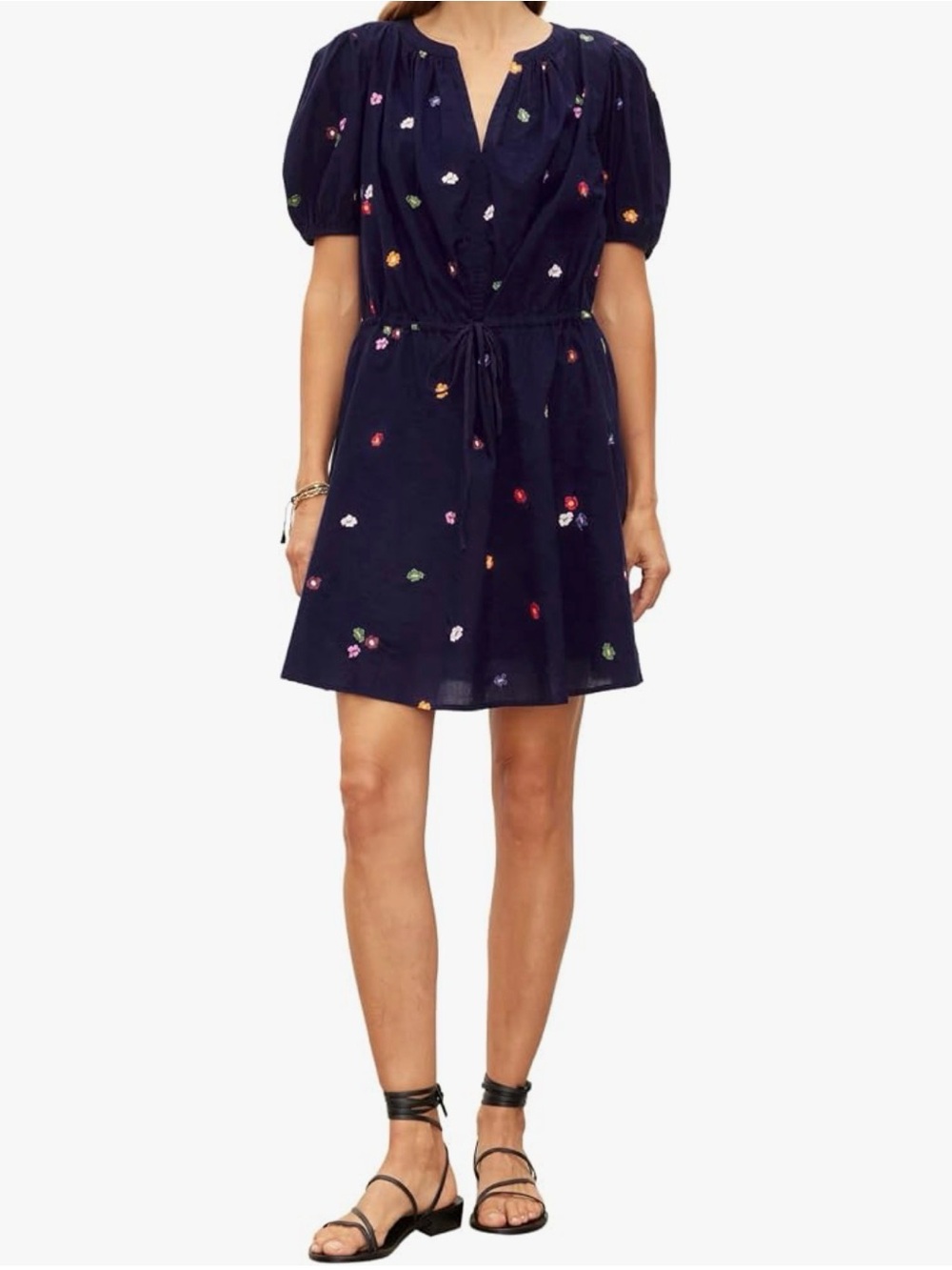 Velvet by Graham & Spencer Embroidered Navy Floral Mini Dress NWT Size L